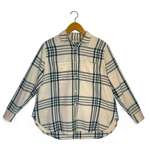 Madewell Oversized Ex-Boyfriend Swing Shirt Windowpane XS Midnight Green Cream - Picture 1 of 9